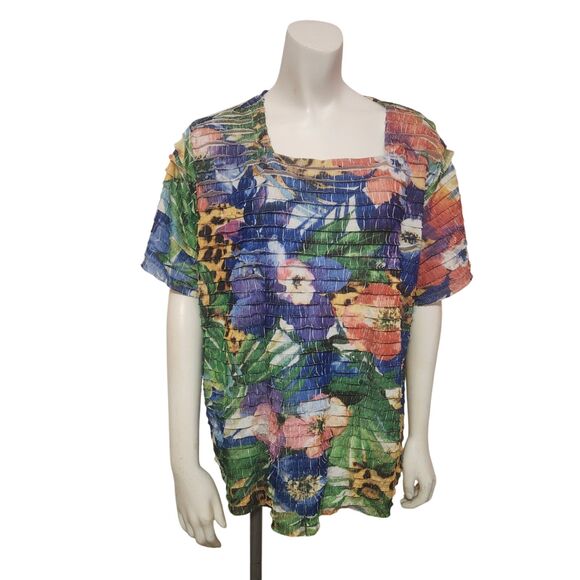 ALFRED DUNNER Catalina Island Tropical Short Sleeve Top Blouse Womens Size 1X - Picture 5 of 5